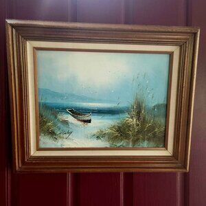 Framed Coastal Seascape Oil Painting By Artist Howard Gailey